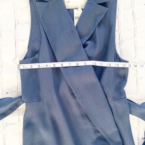 Anthro Chic Navy Blue Linen Blend Longline Vest Sleeveles Minimalist Layering - Picture 11 of 12